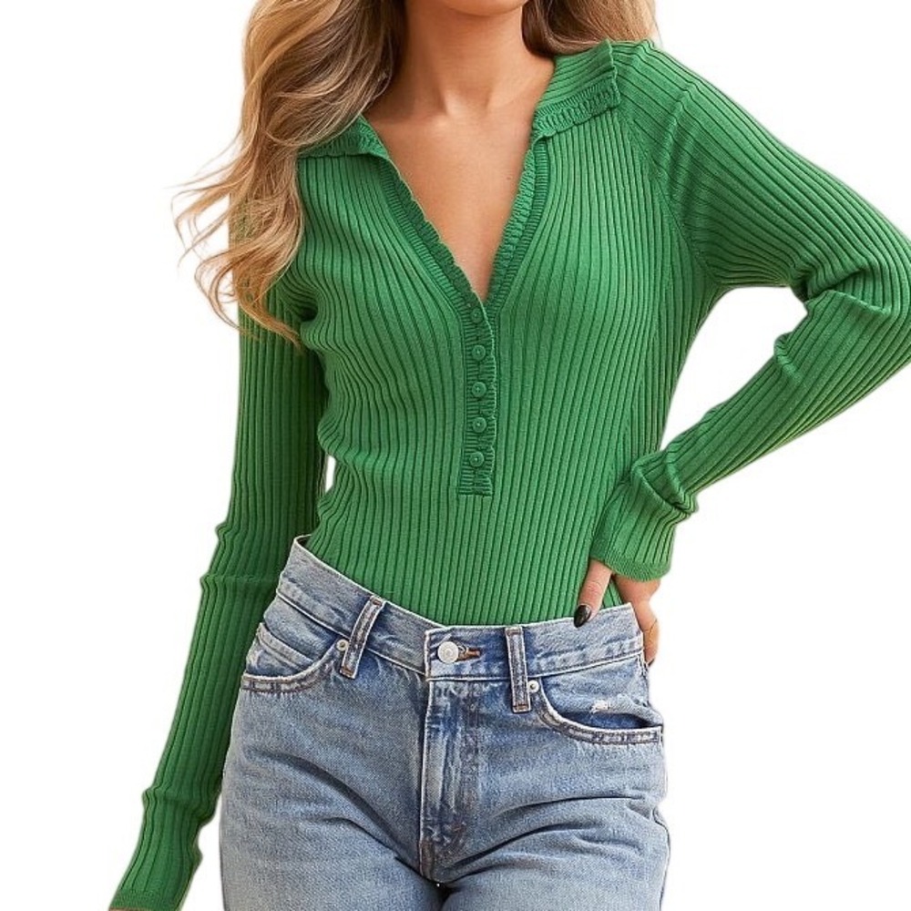NWT Free People Intimately Ready For It Bodysuit Ribbed Knit Green Size Medium